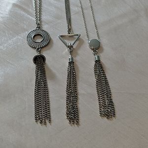 Lot of 3 silver toned tassel necklaces